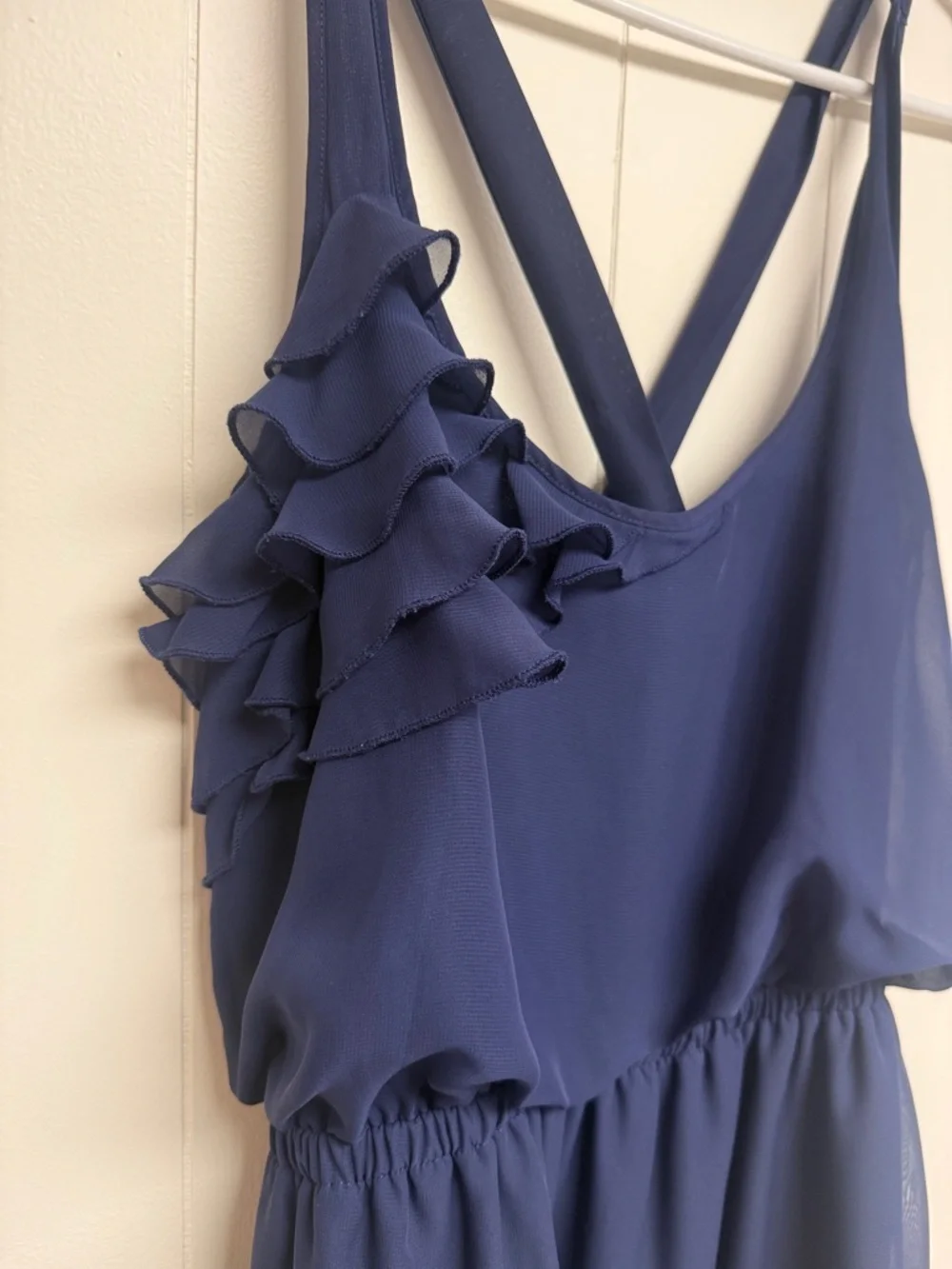 Navy Ruffle Crossback Dress - Picture 2 of 4